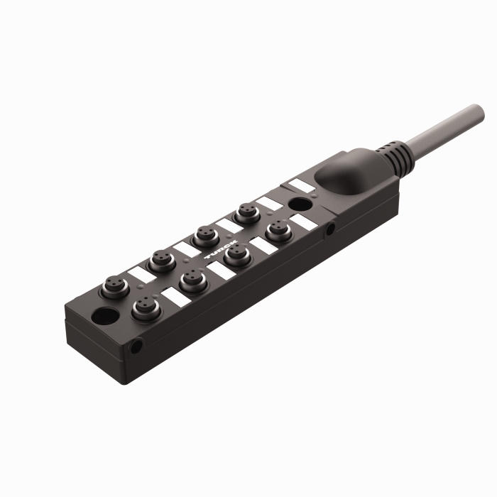 Passive Actuator/Sensor Junction Box, 8 Ports - M8, 3 pole I/O port with cable homerun (TB-8M8Z-3-3)