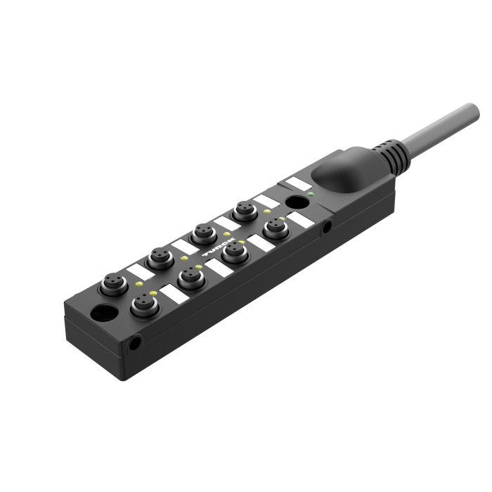 Passive Actuator/Sensor Junction Box, 8 Ports - M8, 3 pole I/O port with cable homerun (TB-8M8Z-3P2-0.5)