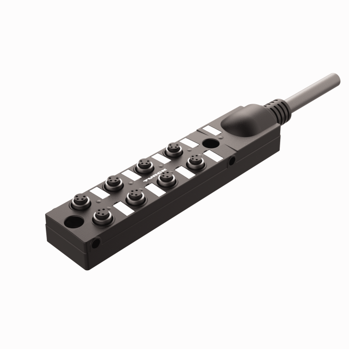 Passive Actuator/Sensor Junction Box, 8 Ports - M8 snap, 4 pole I/O port with cable homerun (TB-8M8Z-4-0.5)