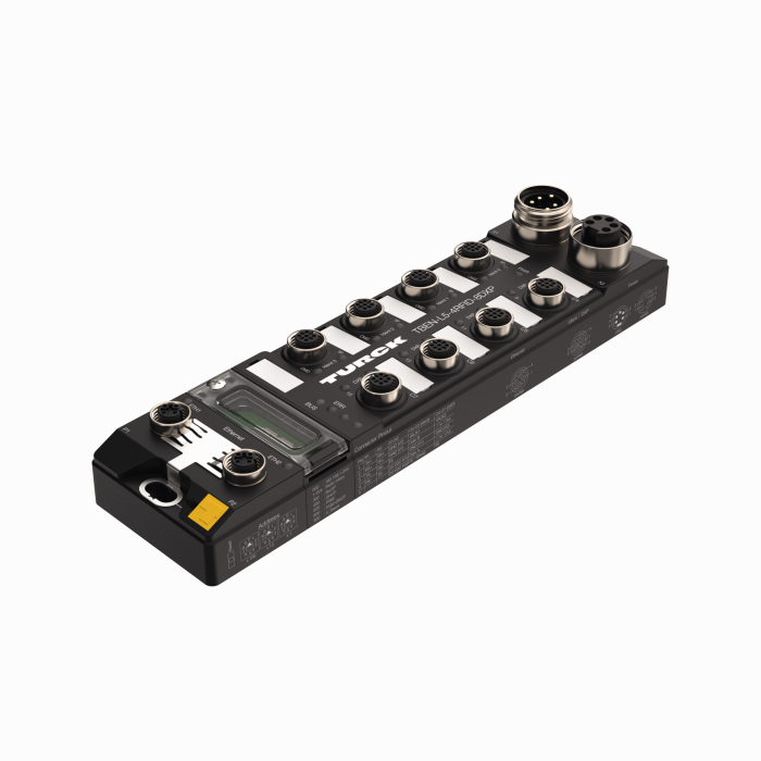 Compact Multiprotocol RFID Module for Ethernet - 4 RFID Channels (HF/UHF) and 8 Universal Digital Channels, Configurable as PNP Inputs or 2-A Outputs (TBEN-L5-4RFID-8DXP)